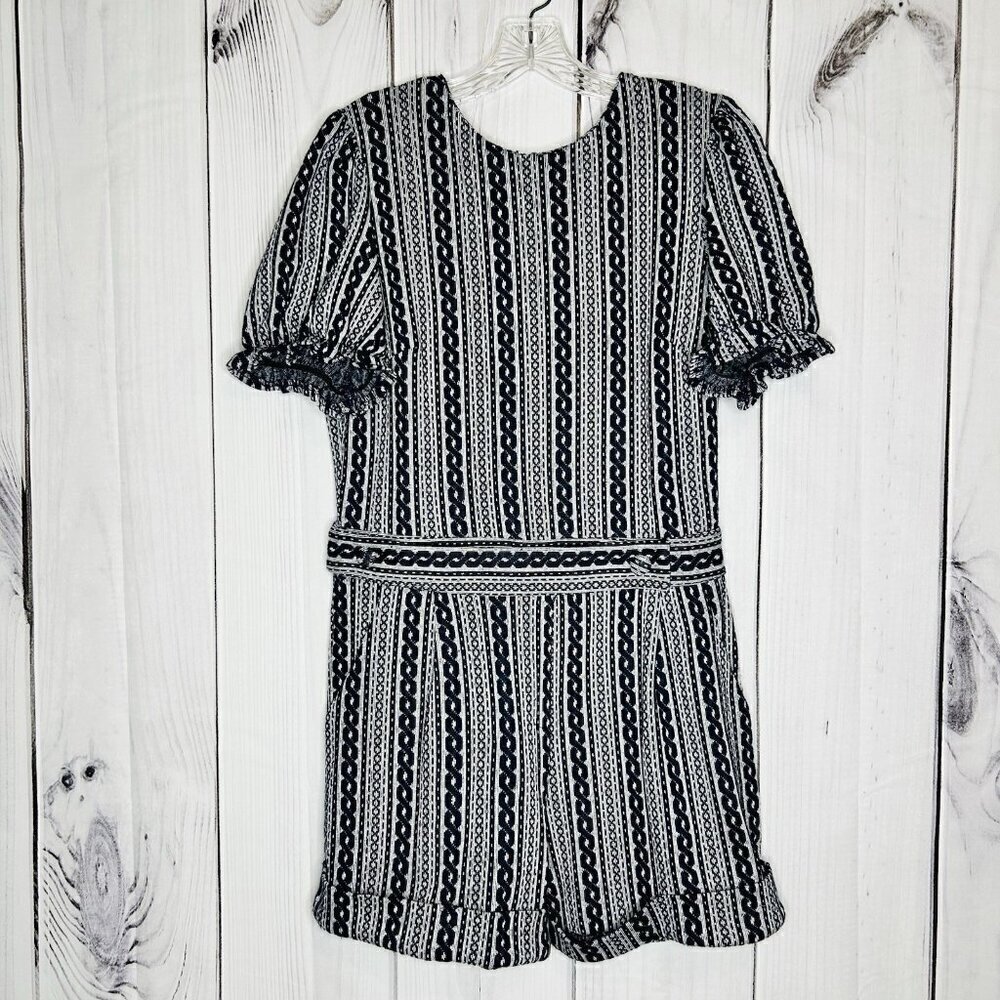TCEC Women Tapestry Romper Navy White Sz L Inseam: 4" Cuffed Pockets